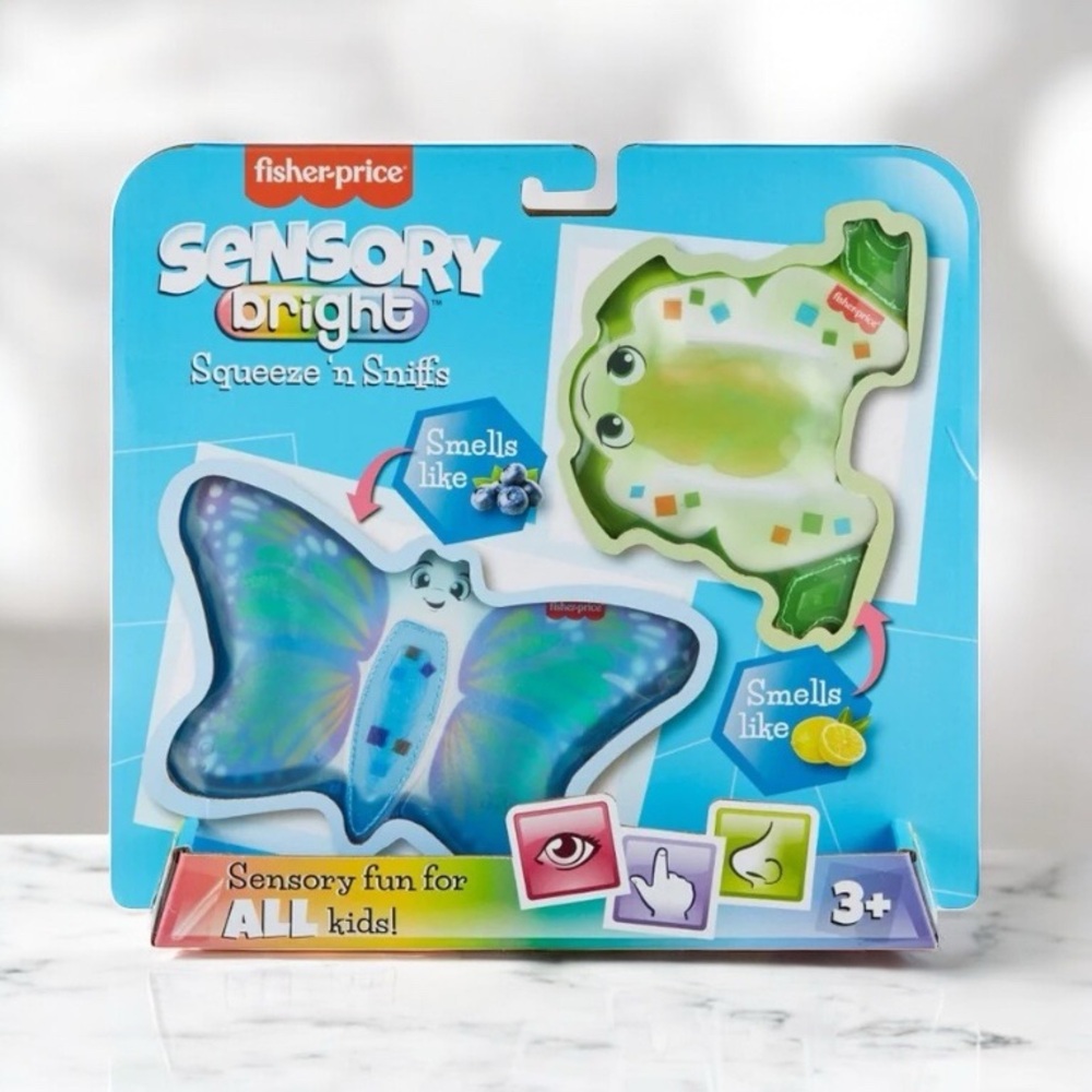 New Fisher-Price Sensory Bright Butterfly & Frog Squeeze Animals Toy